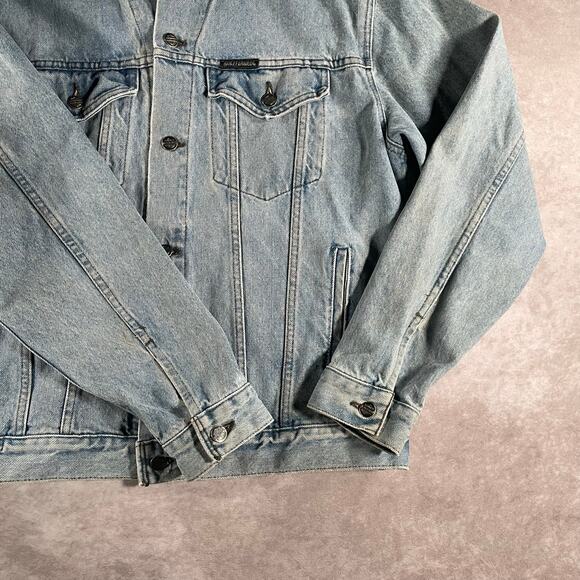 Vintage Harley Davidson Motorcycles Embroidered Light Wash Denim Trucker Jacket - Picture 3 of 7